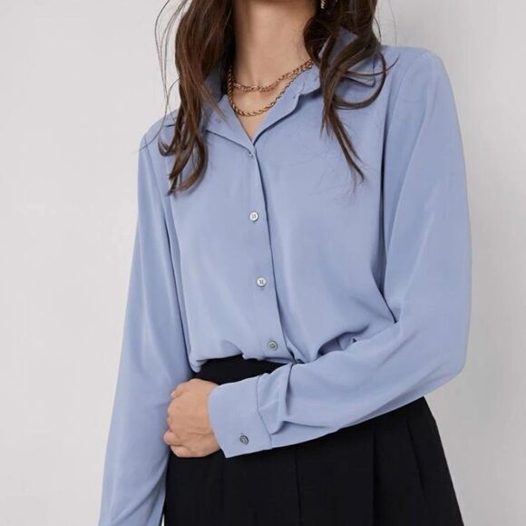Blue Button Down Blouse Med Lg - Picture 2 of 5
